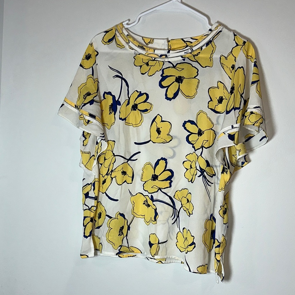 Liz Claiborne Yellow and Blue Floral Blouse